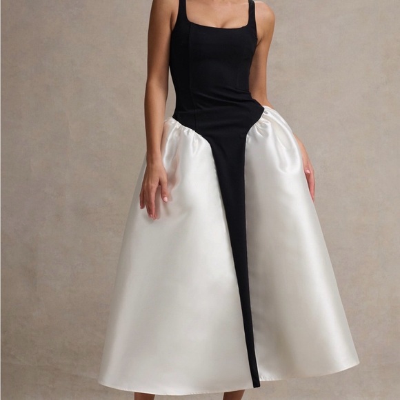 Club L London Christie Elegant Black and White Women's Dress (Basque Waist) - Picture 4 of 7